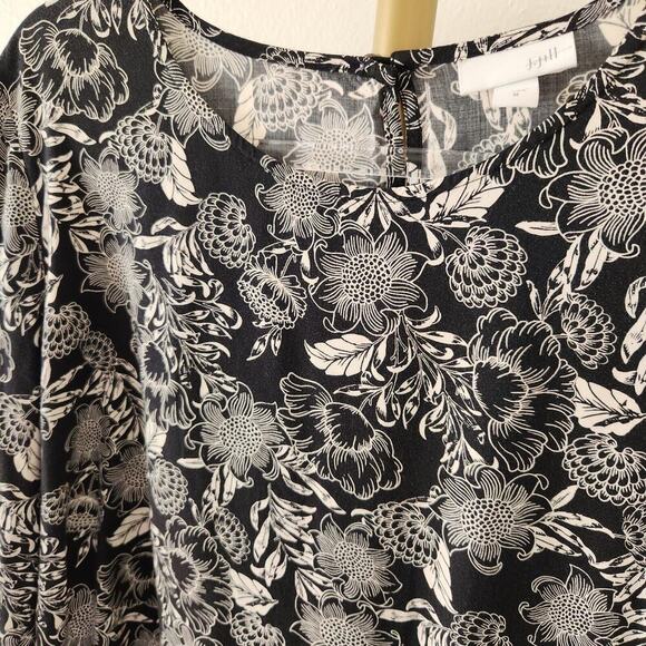 J. Jill Long Sleeve Pullover Blouse Womens Size Medium Black White Floral - Picture 3 of 6